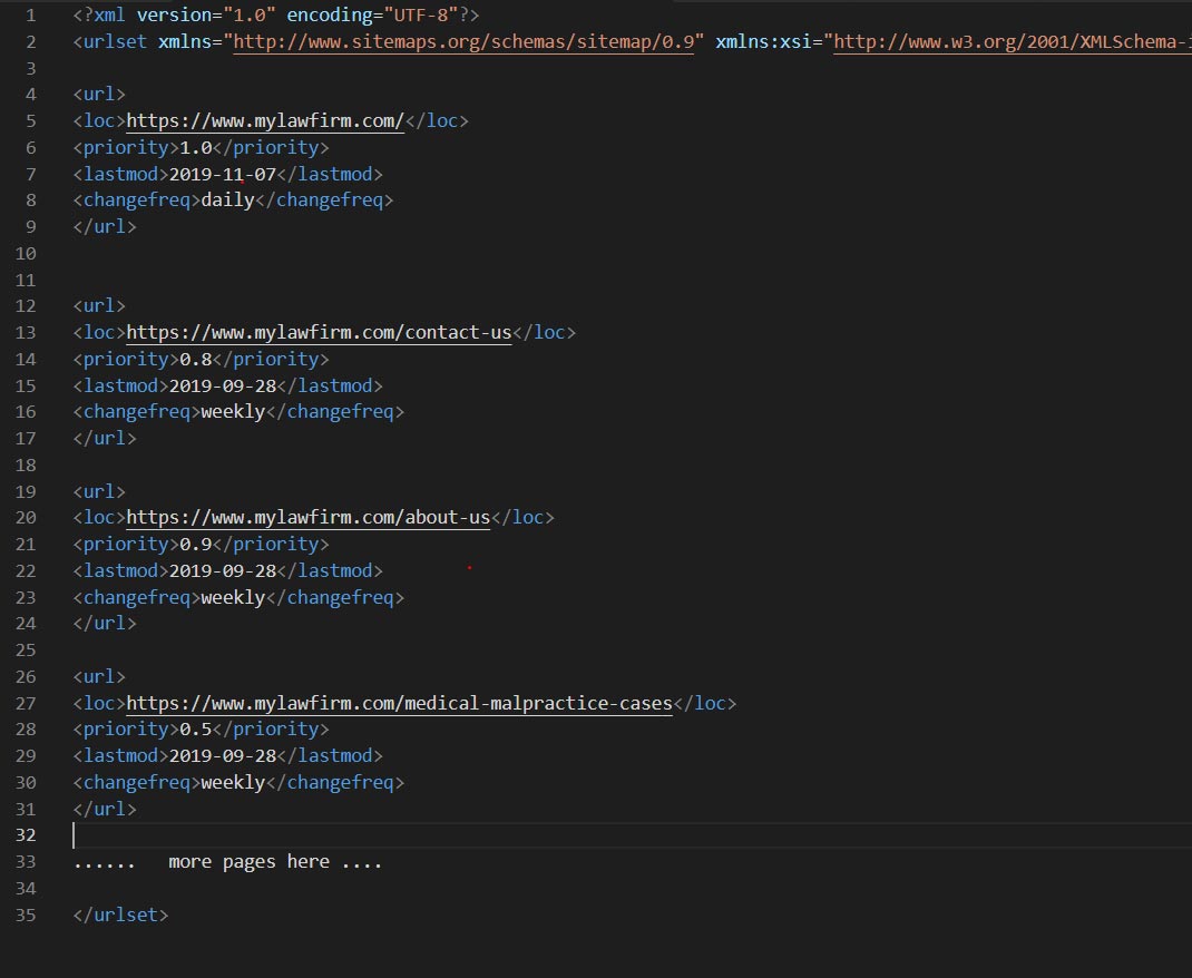 example of a sitemap for a law firm website