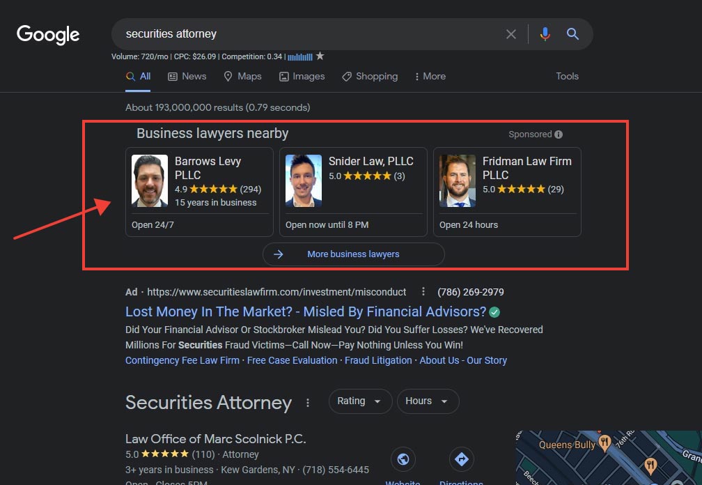 Pay-per-lead lawyer advertising on Google Search