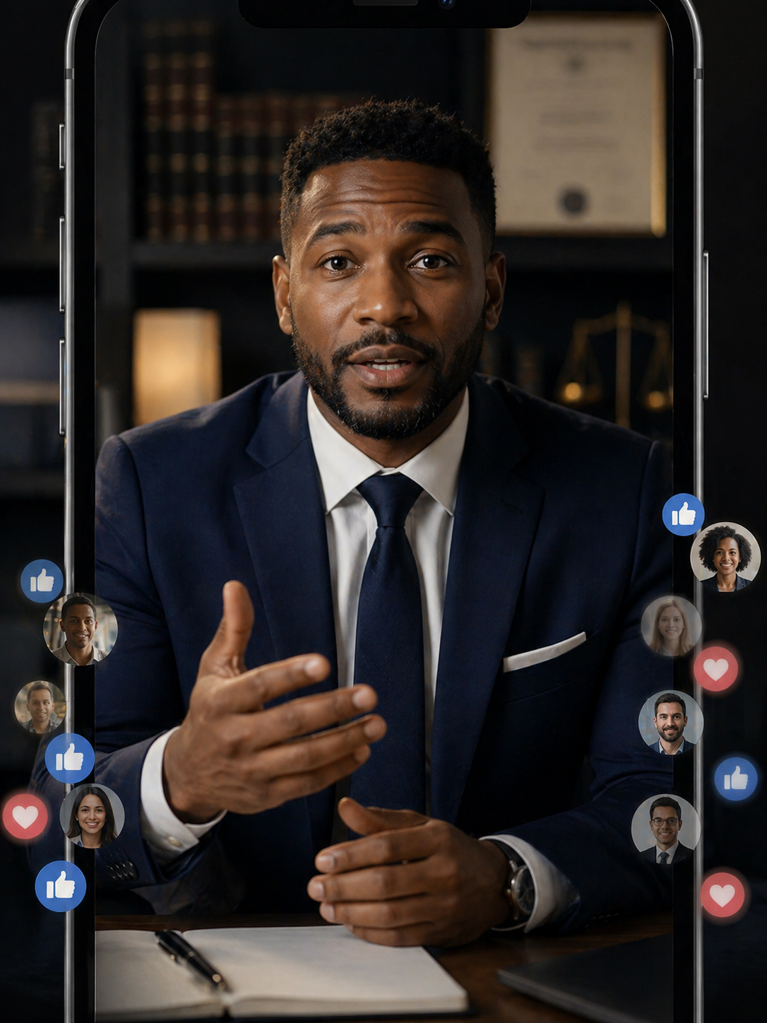 Image depicting a lawyer making video content and livestreaming on social media