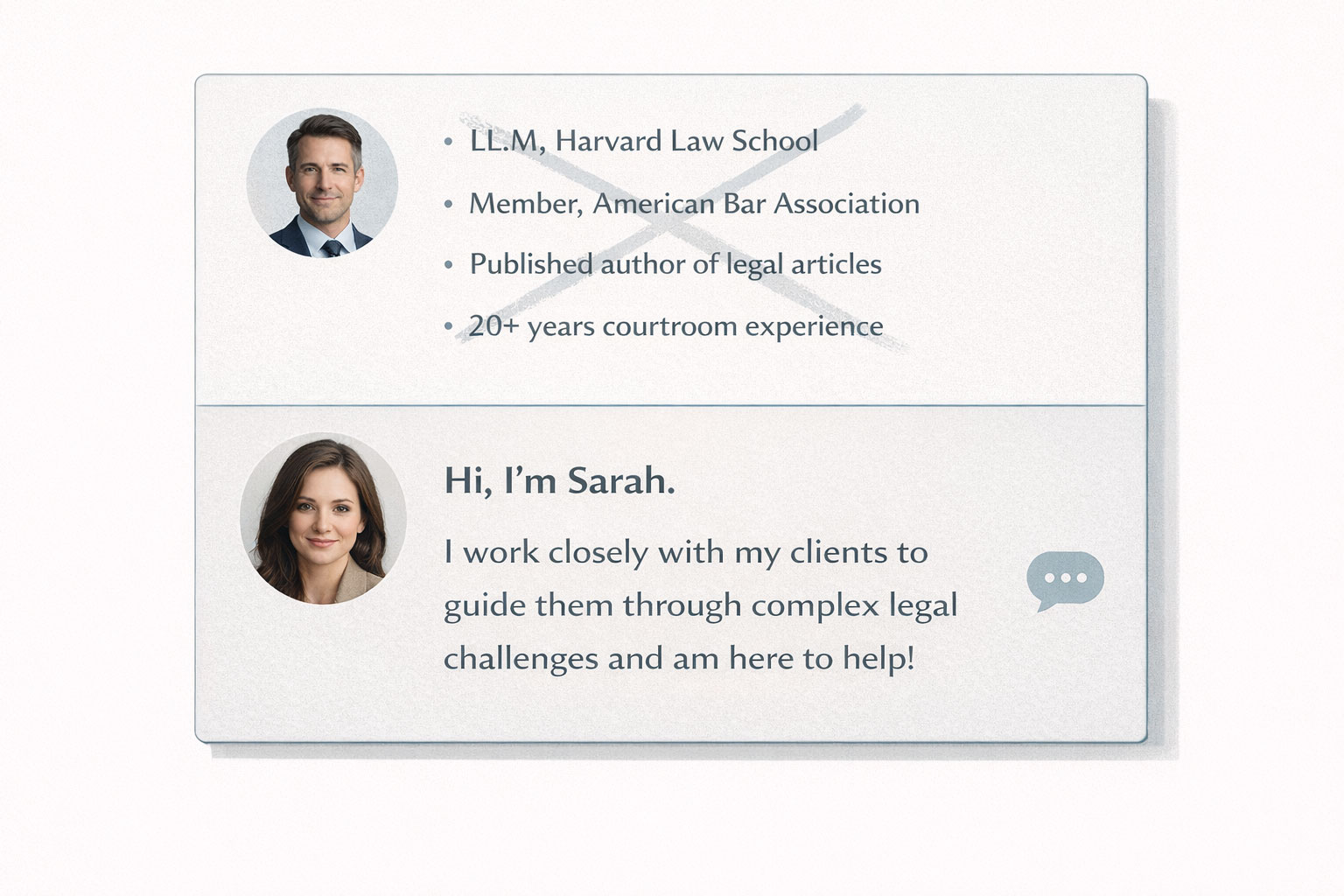 Illustrative image showing the difference between effective legal bios