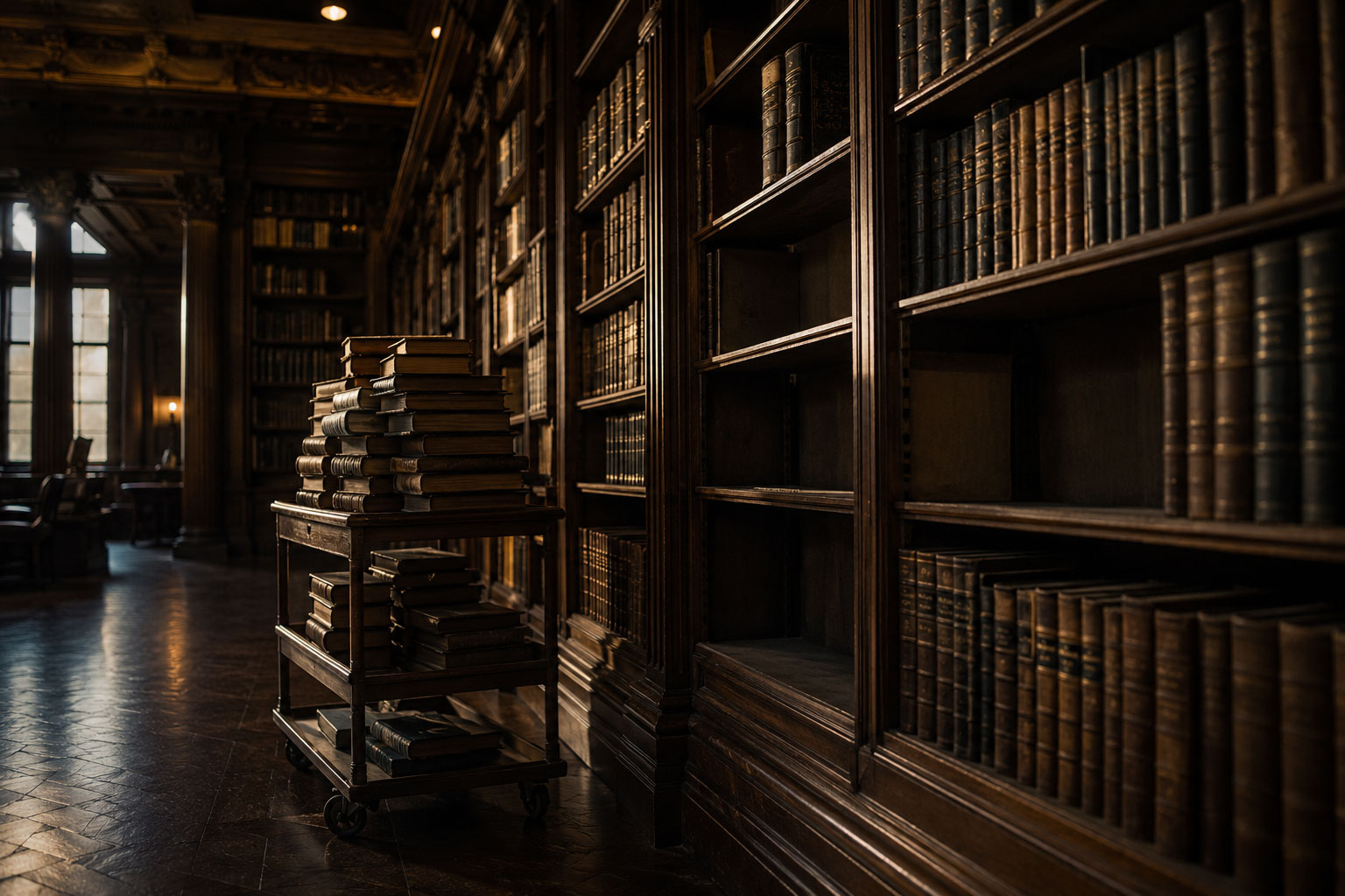 Library cart stacked with books removed from shelves, representing Google purging previously indexed content from its search index.
loading=